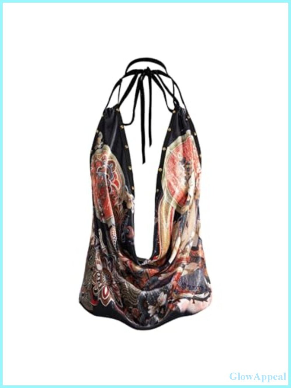 Deep V Halter Neck Graphic Backless Top Going Out Tunic